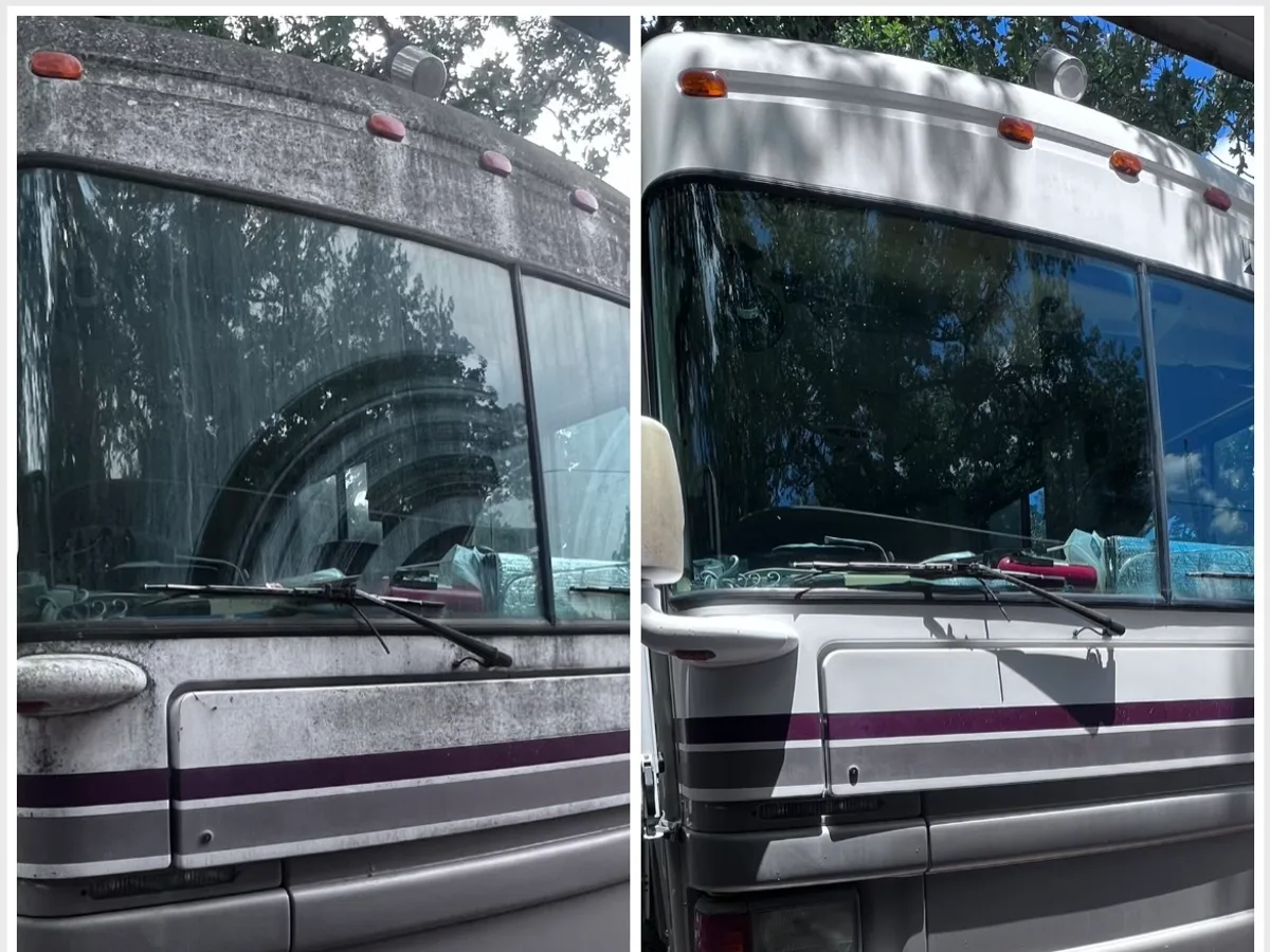 Before and after RV front cap cleaning result