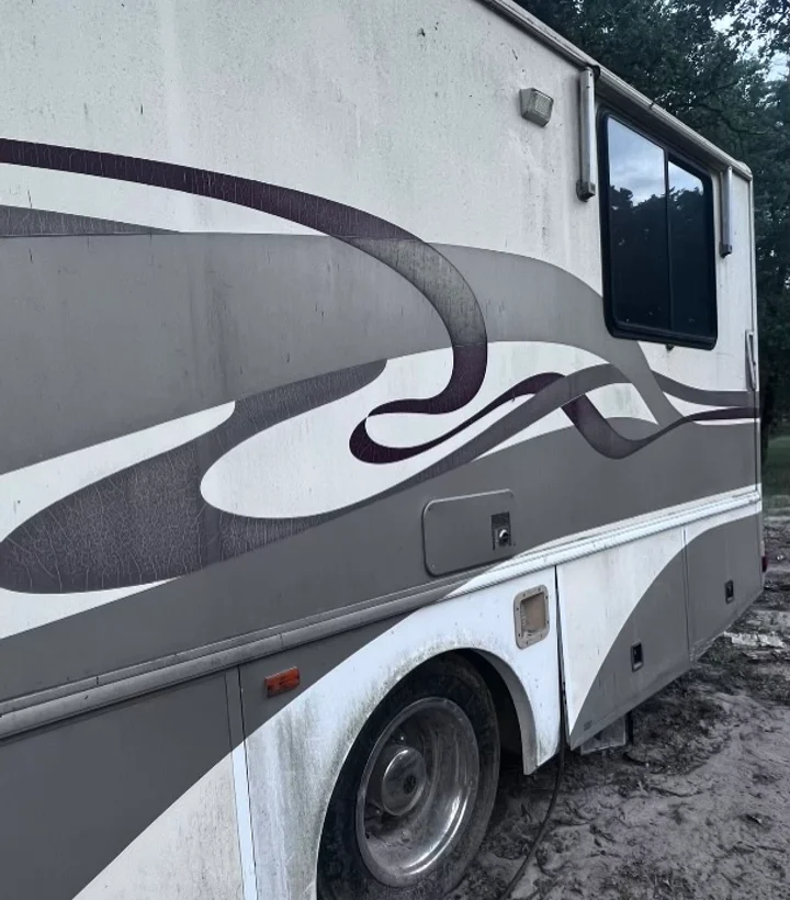 Before RV exterior cleaning side panel