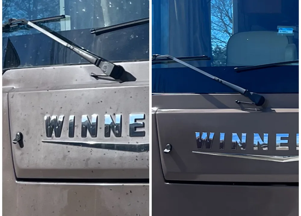 Before and after RV front cap cleaning proof photo