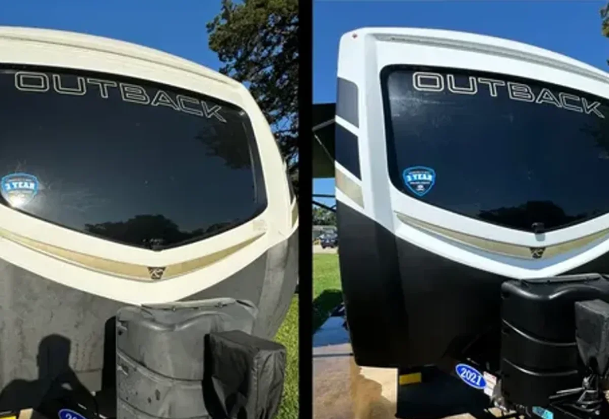Before and after RV front cap cleaning