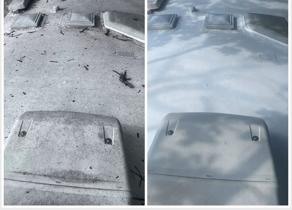 Before and after RV roof cleaning result